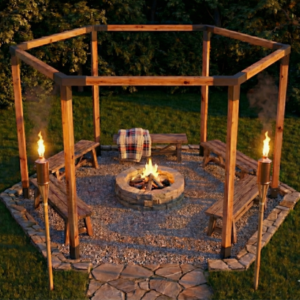 Hexagonal Pergola with Firepit